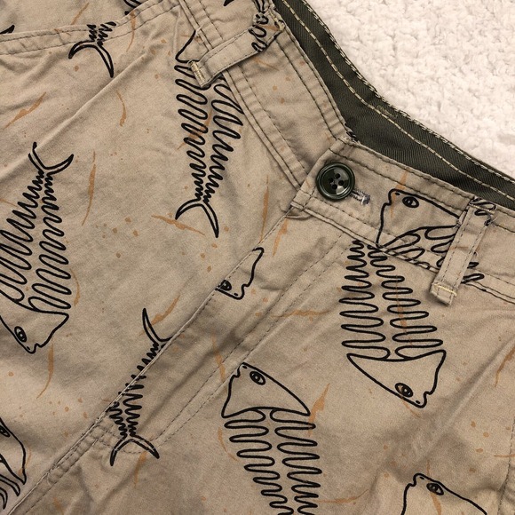 The Unbranded Brand Other - Y2K Cargo Board Shorts Trunk Men 30 Fish Skeletons Surf Skater Baggy Street RARE